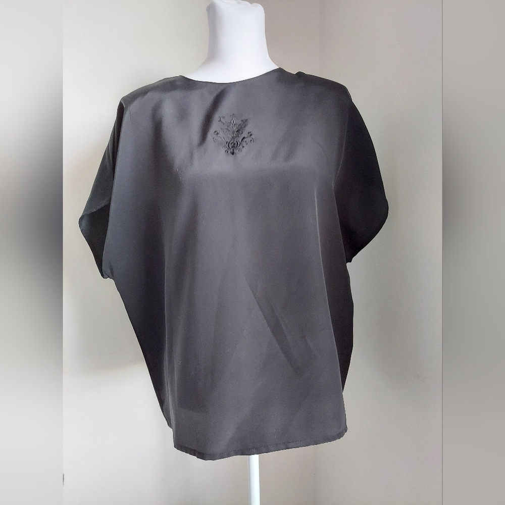 Sheridan Square Short Sleeve Blouse Black Womens Large